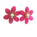 Vibrant Pink Floral Stud Earrings with Pearl Accents