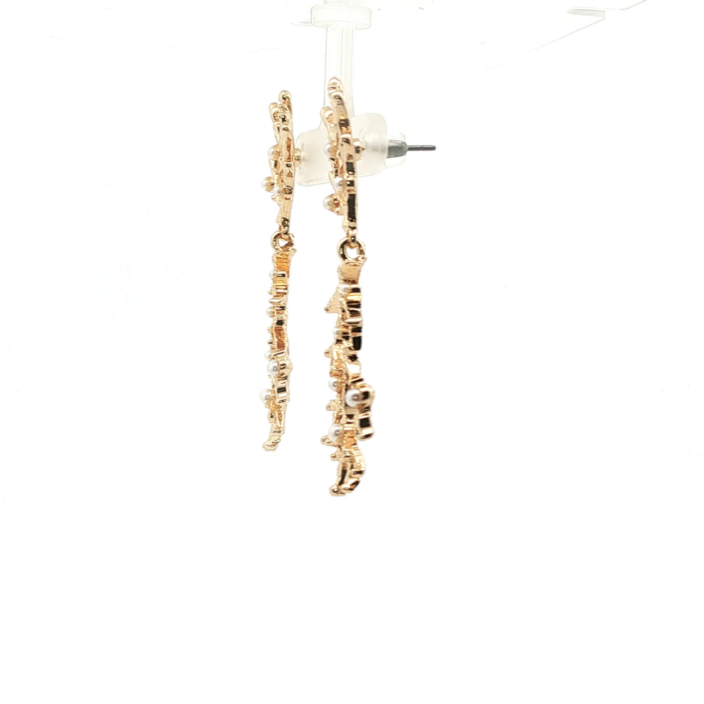 Yellow Gold Coral Branch Pearl Drop Earrings