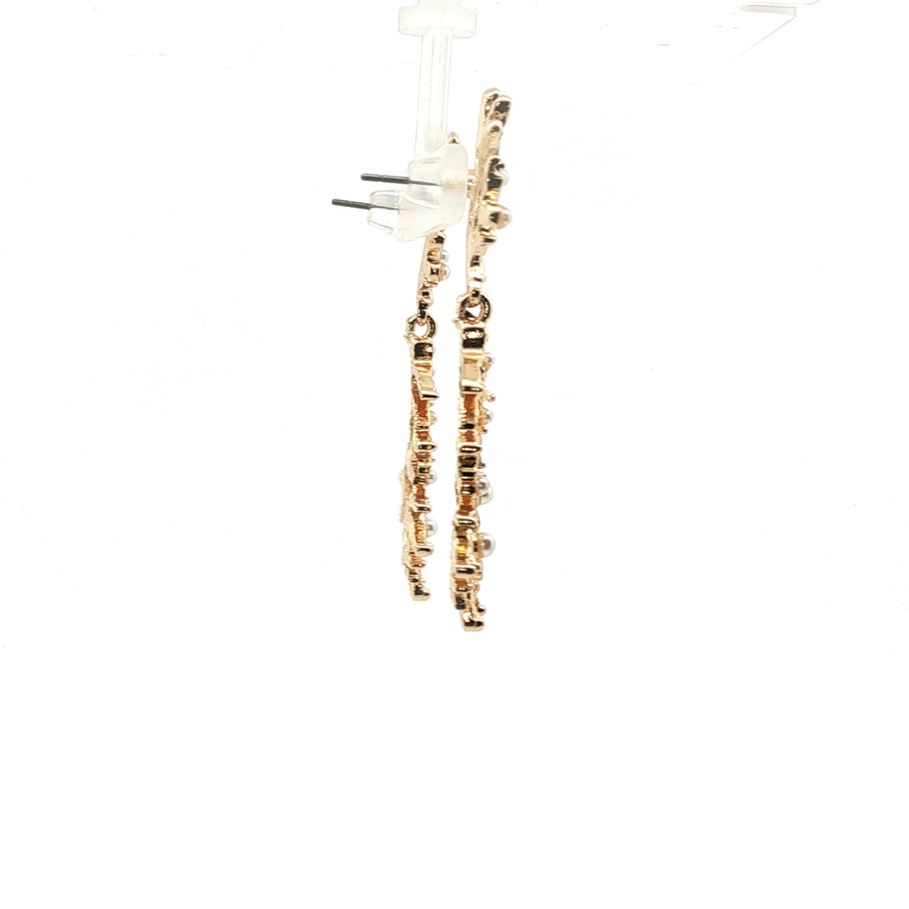 Yellow Gold Coral Branch Pearl Drop Earrings
