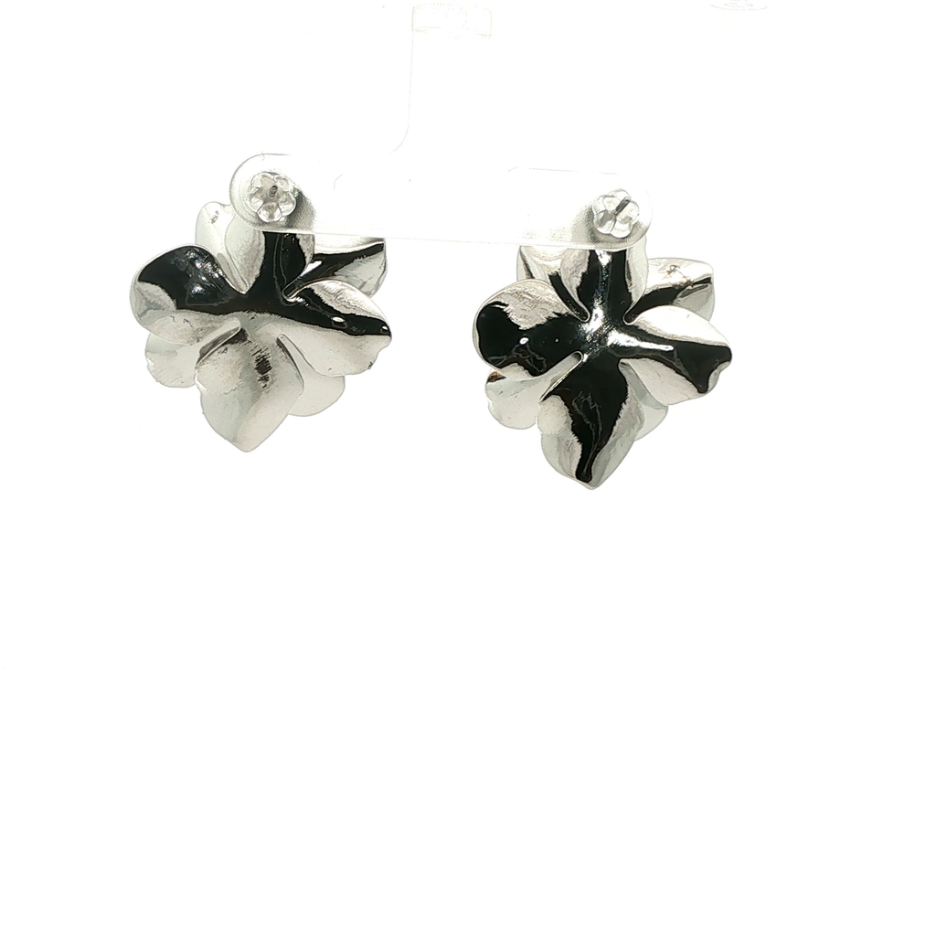 White Gold Textured Floral Stud Earrings