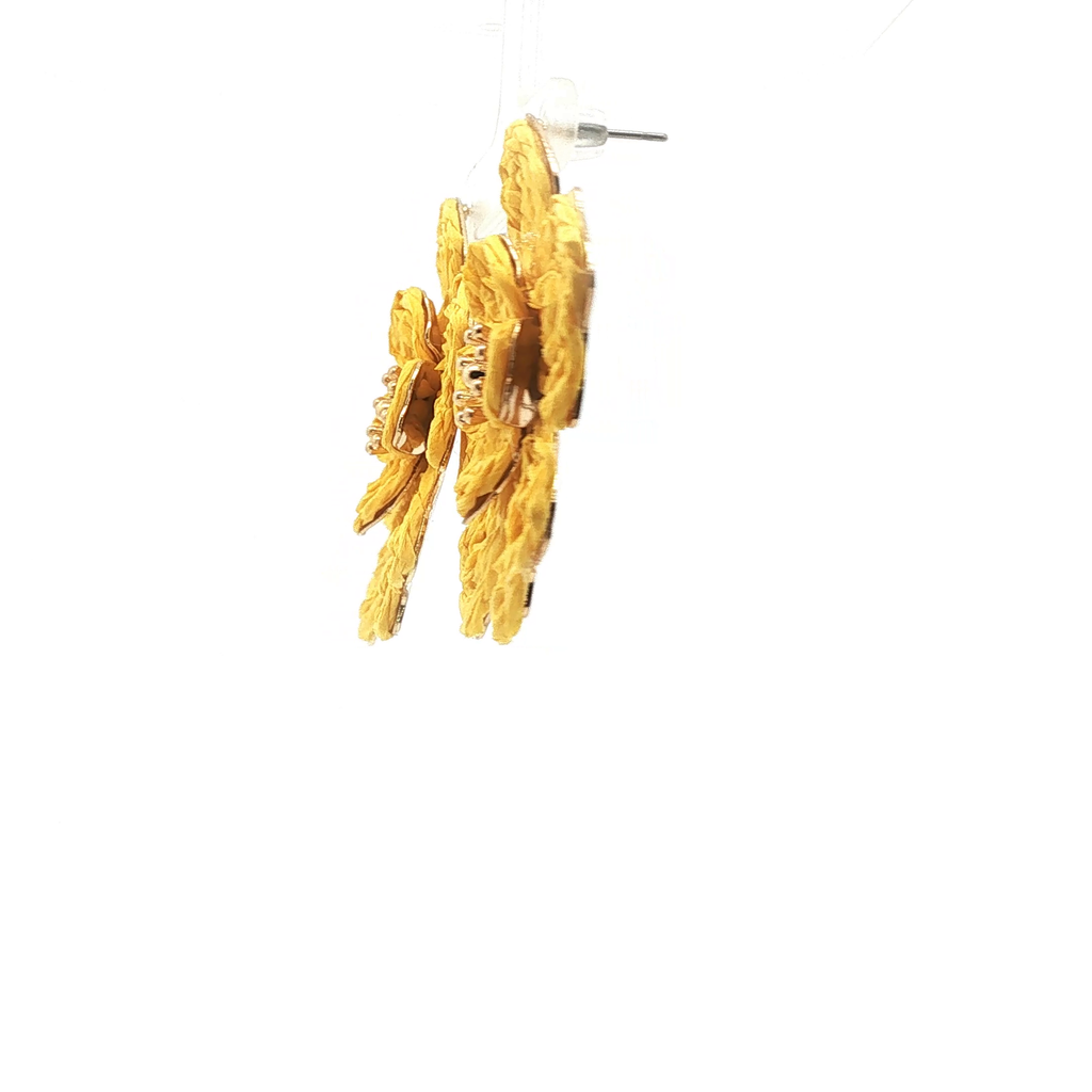 Yellow Woven Floral Statement Stud Earrings