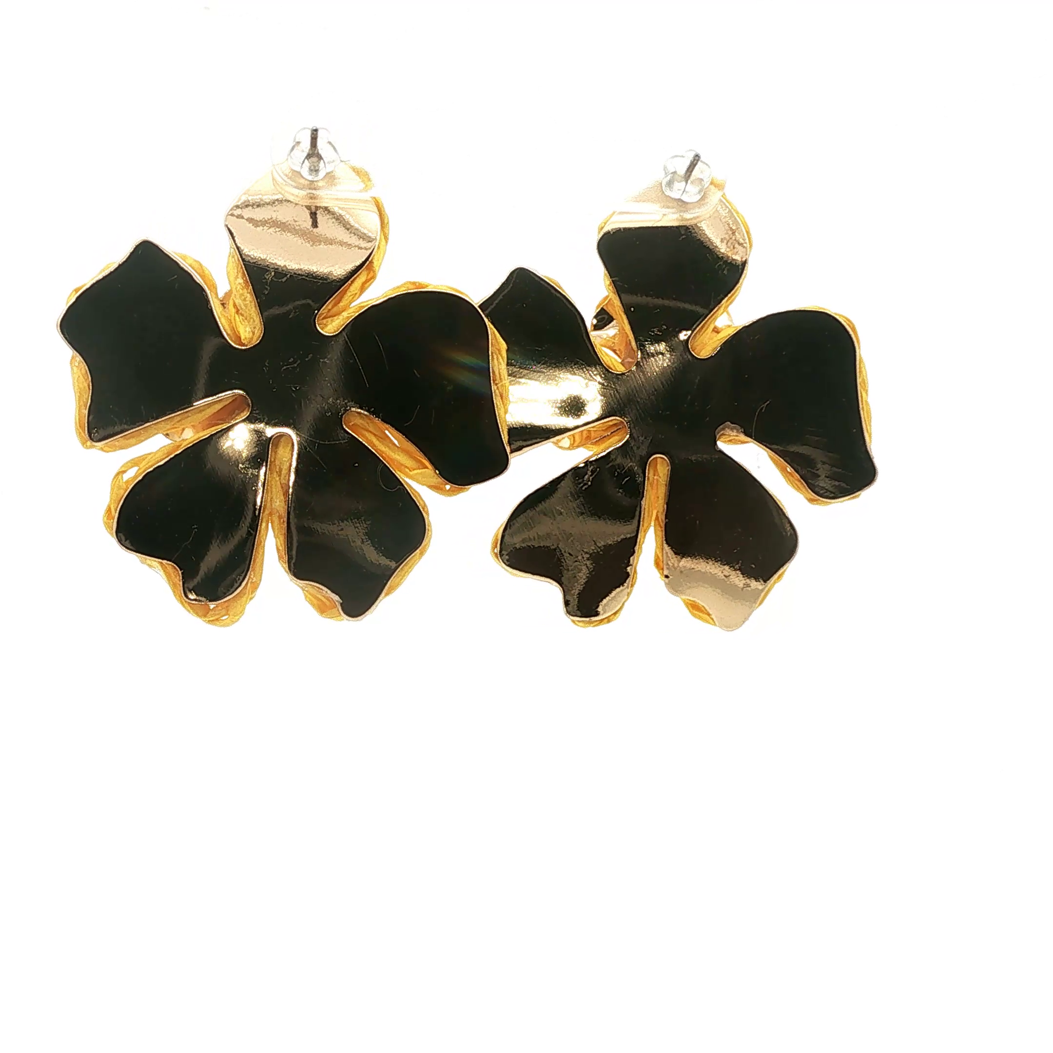 Yellow Woven Floral Statement Stud Earrings