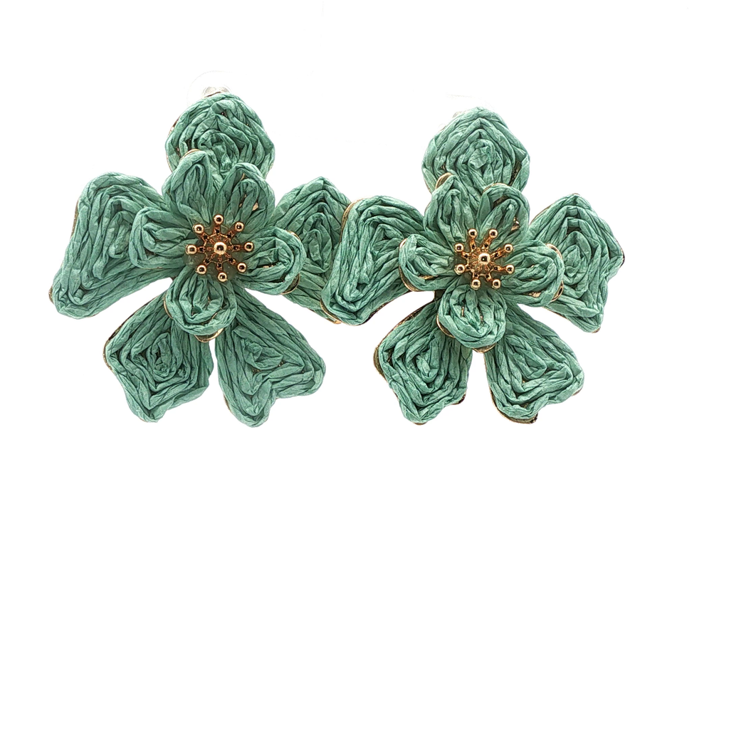 Green Textured Floral Stud Earrings