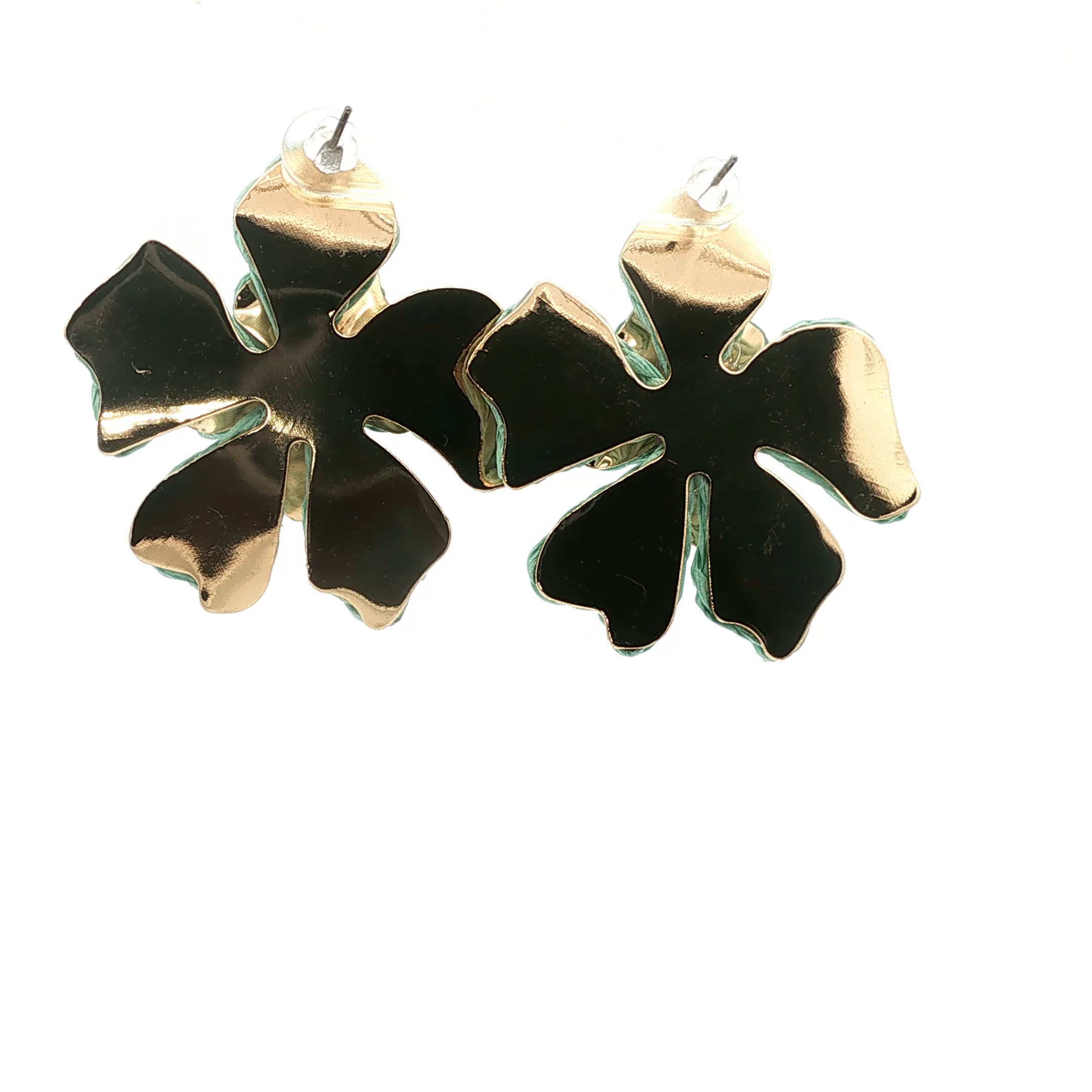 Green Textured Floral Stud Earrings