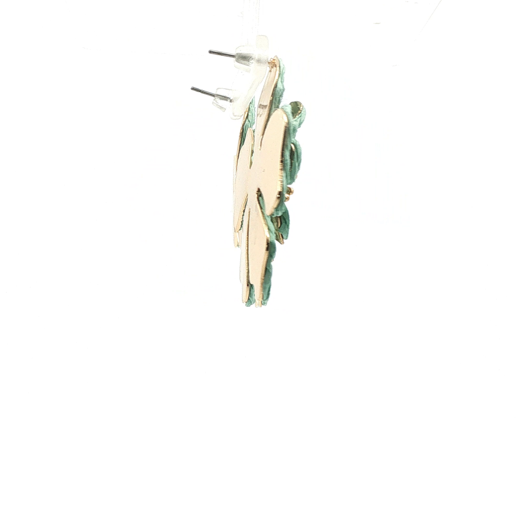 Green Textured Floral Stud Earrings