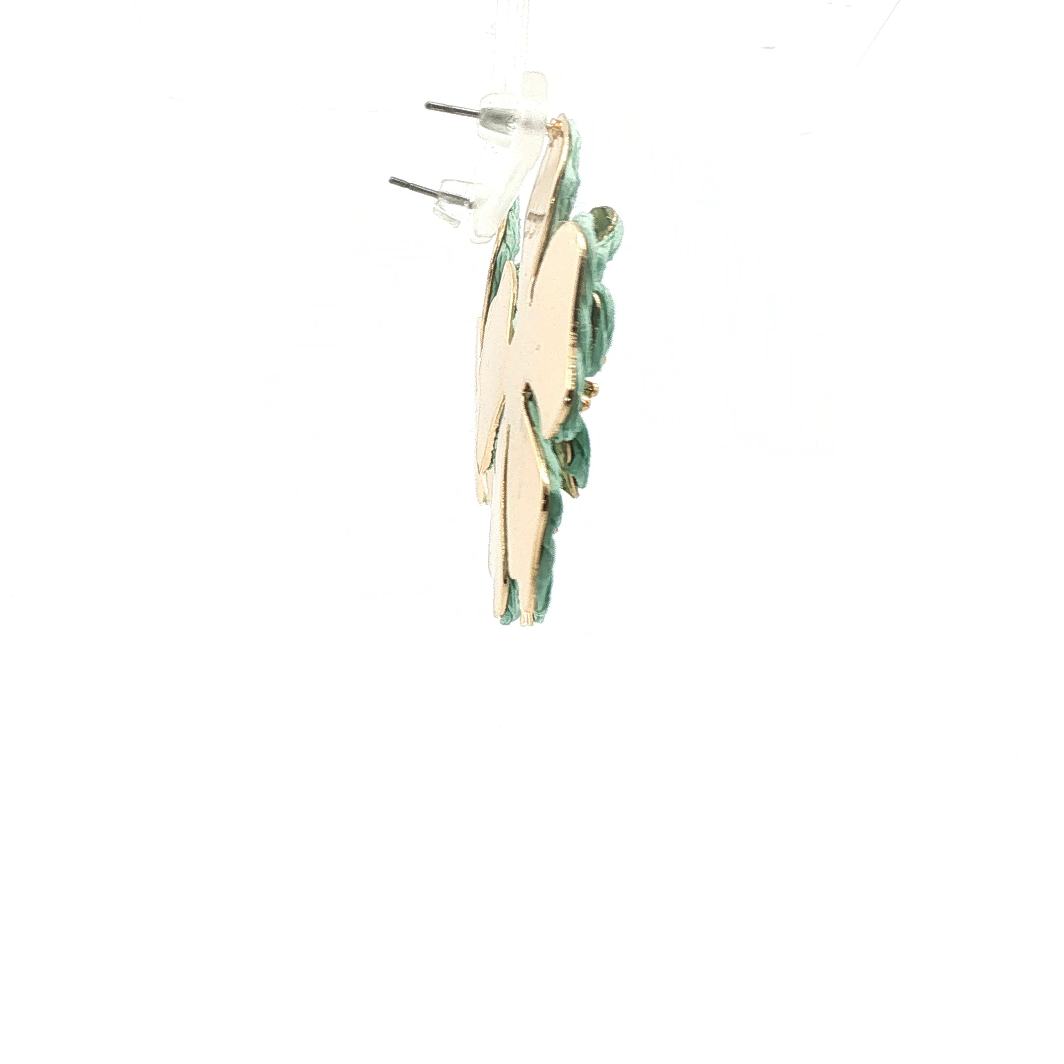 Green Textured Floral Stud Earrings