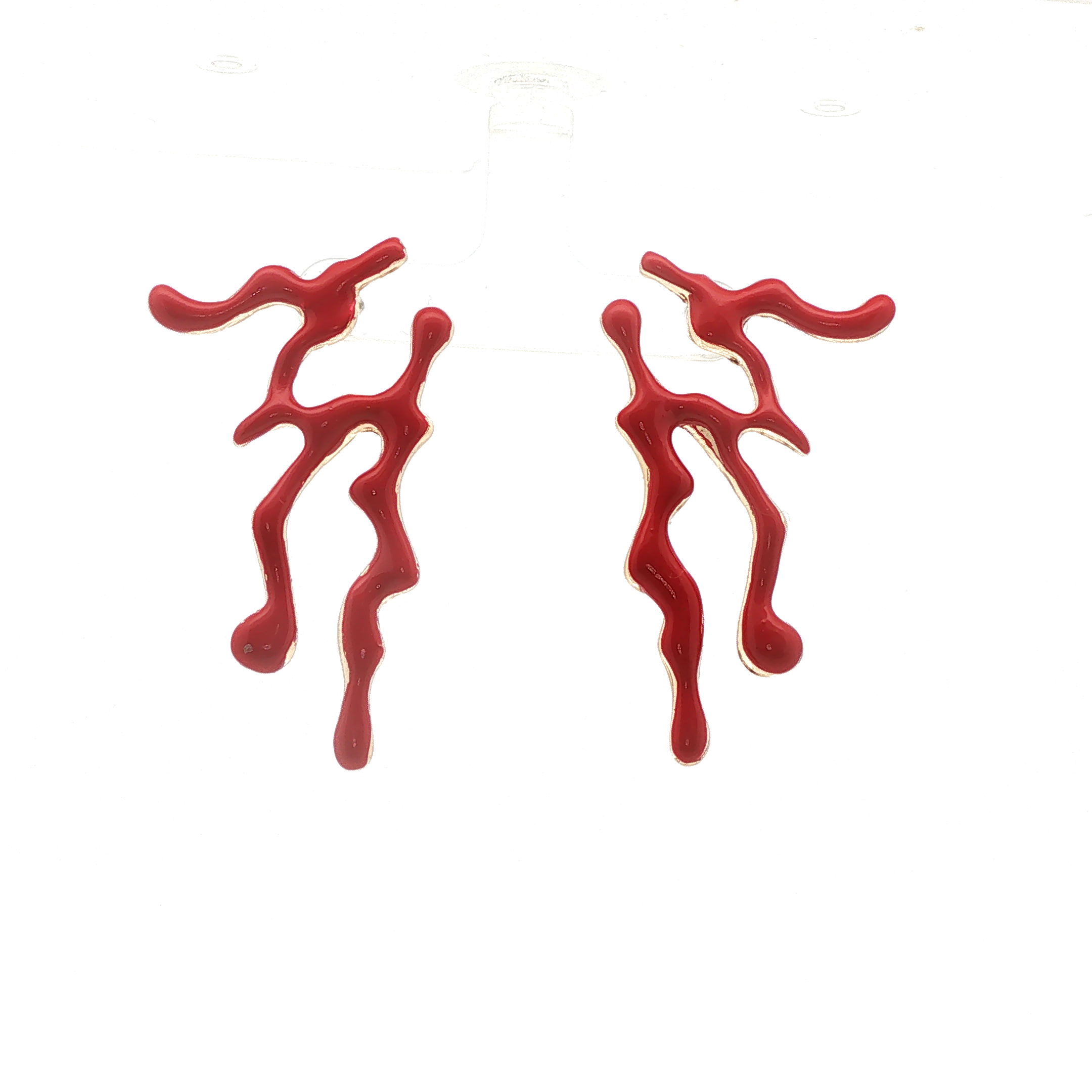 Abstract Red Drip Drop Earrings in Yellow Gold
