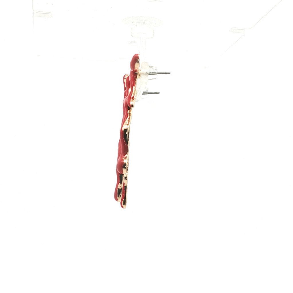 Abstract Red Drip Drop Earrings in Yellow Gold