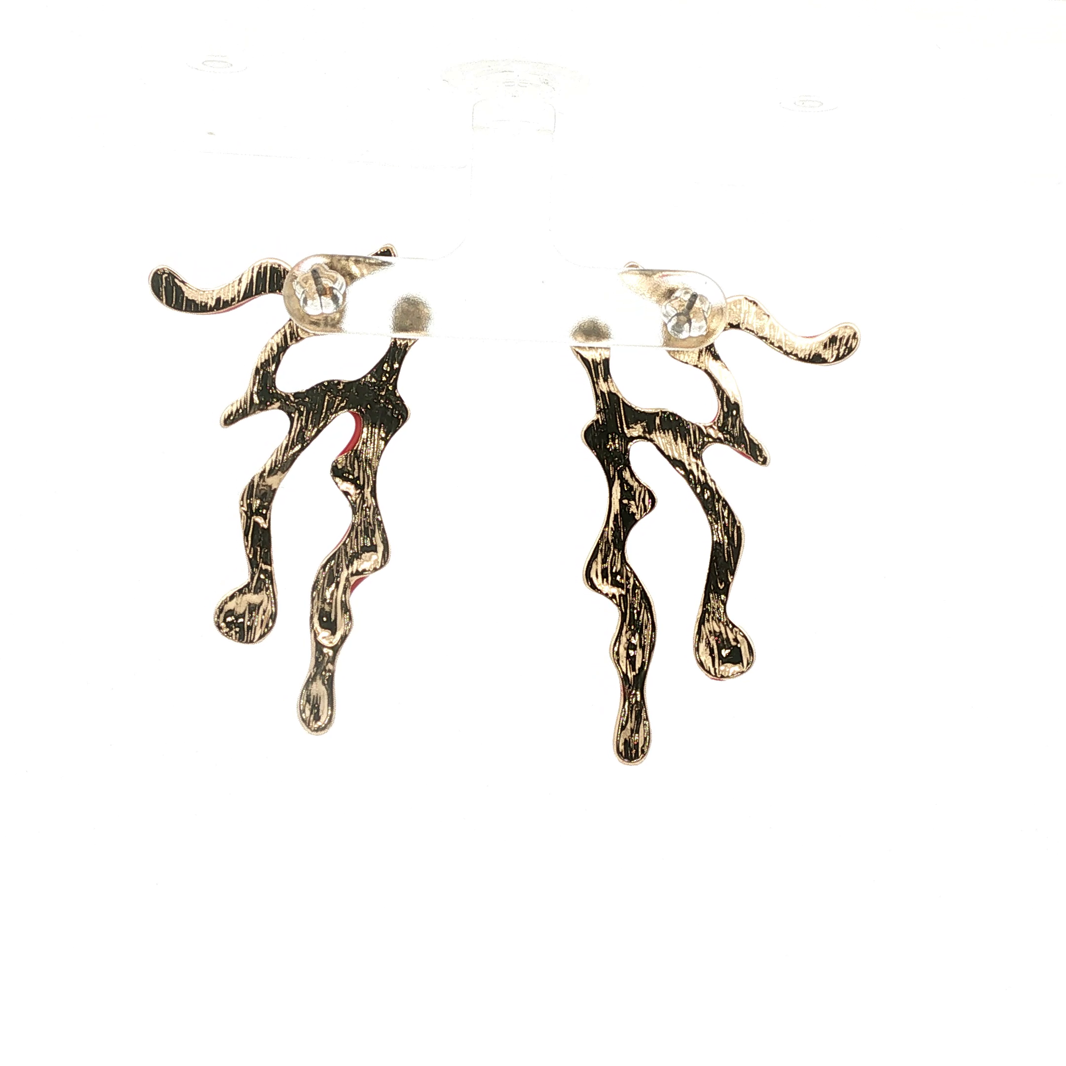 Abstract Red Drip Drop Earrings in Yellow Gold