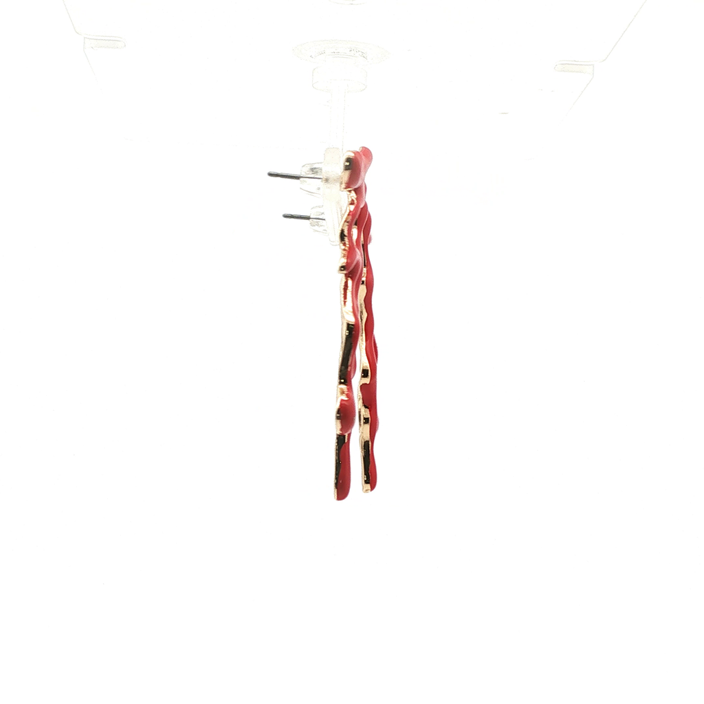 Abstract Red Drip Drop Earrings in Yellow Gold