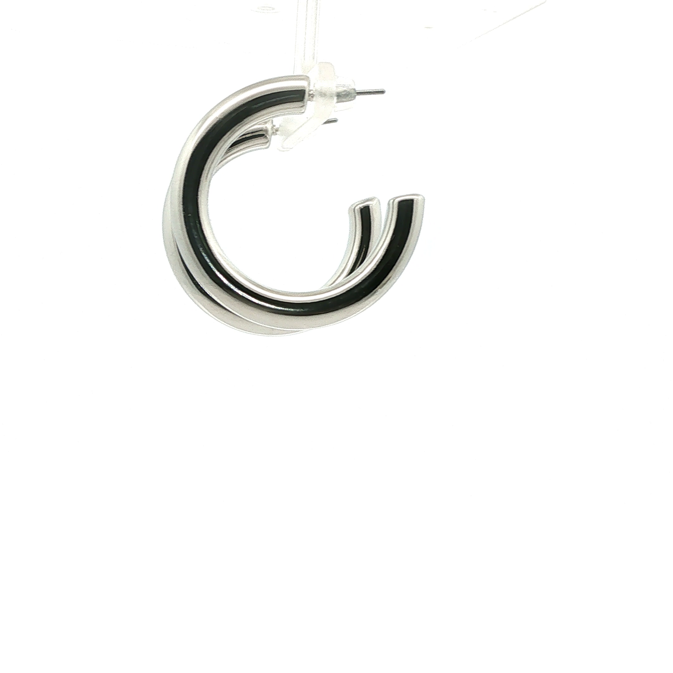 Classic Polished Tubular Hoop Earrings in White Gold