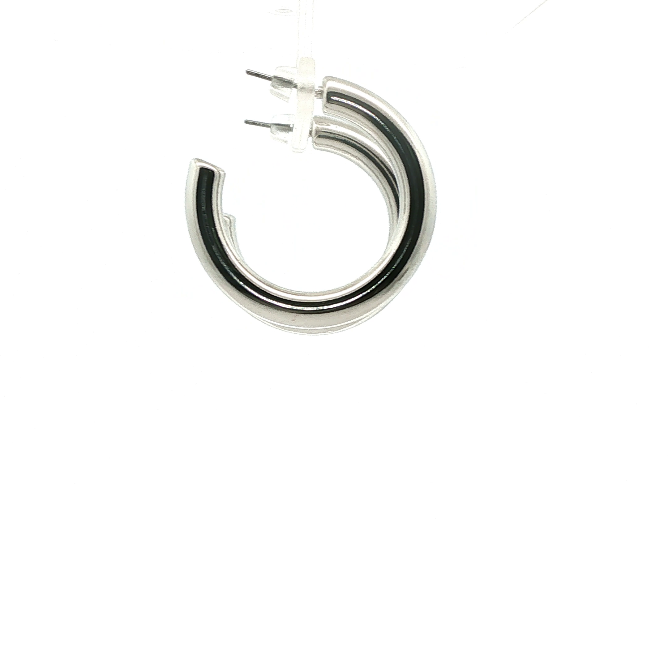 Classic Polished Tubular Hoop Earrings in White Gold