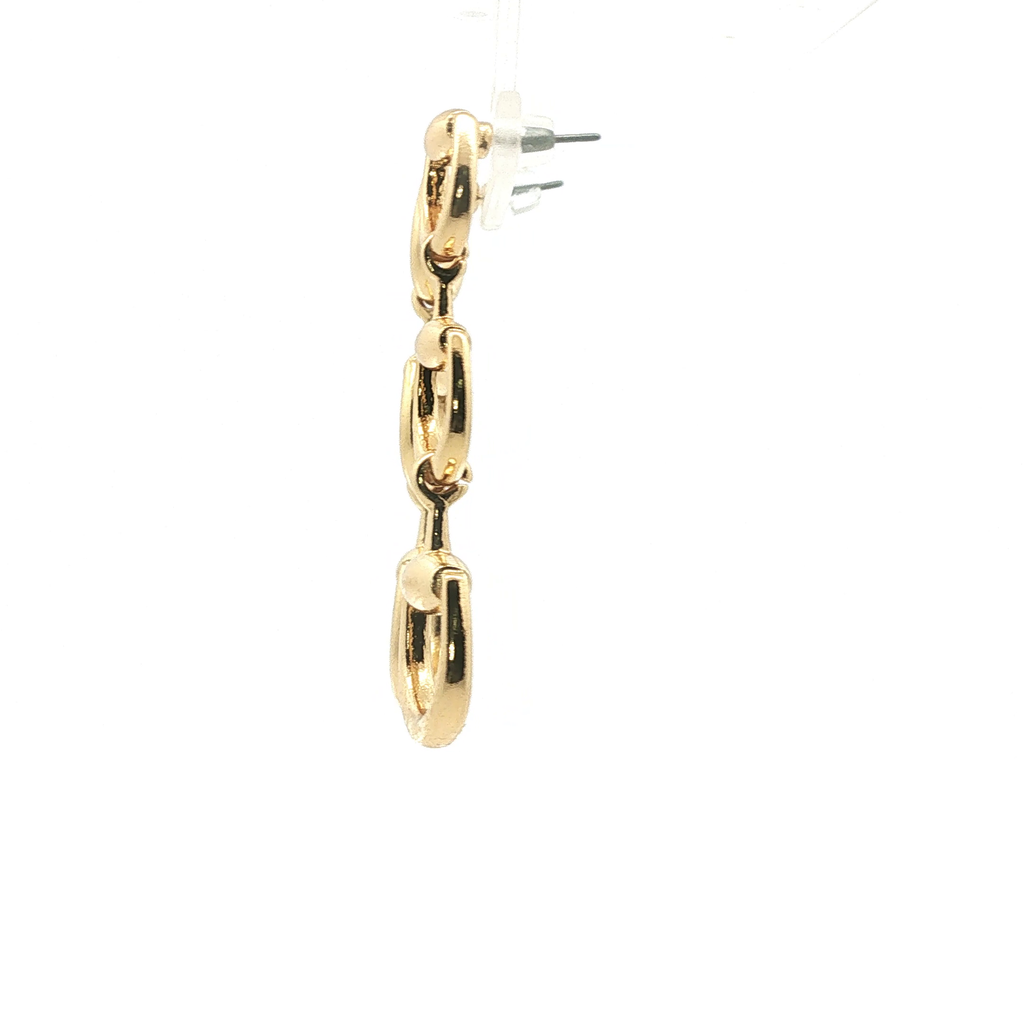 Yellow Gold Triple Horsebit Drop Earrings