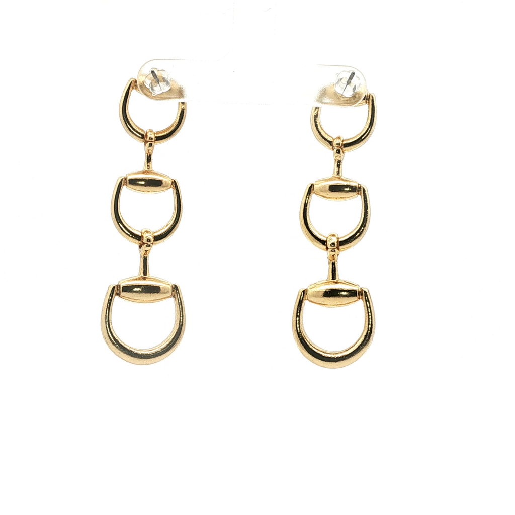 Yellow Gold Triple Horsebit Drop Earrings