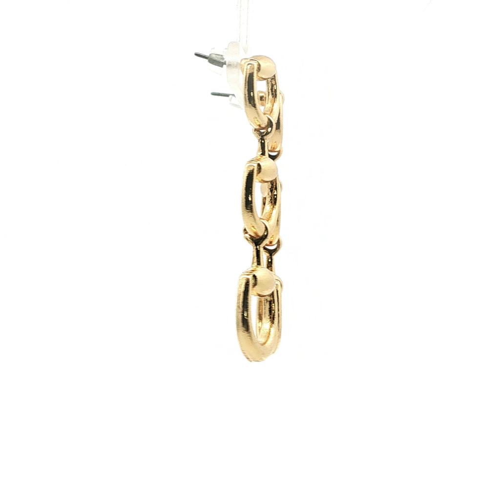 Yellow Gold Triple Horsebit Drop Earrings