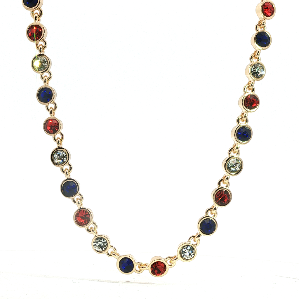 Multi-Color Crystal Bezel Chain Necklace in Yellow Gold