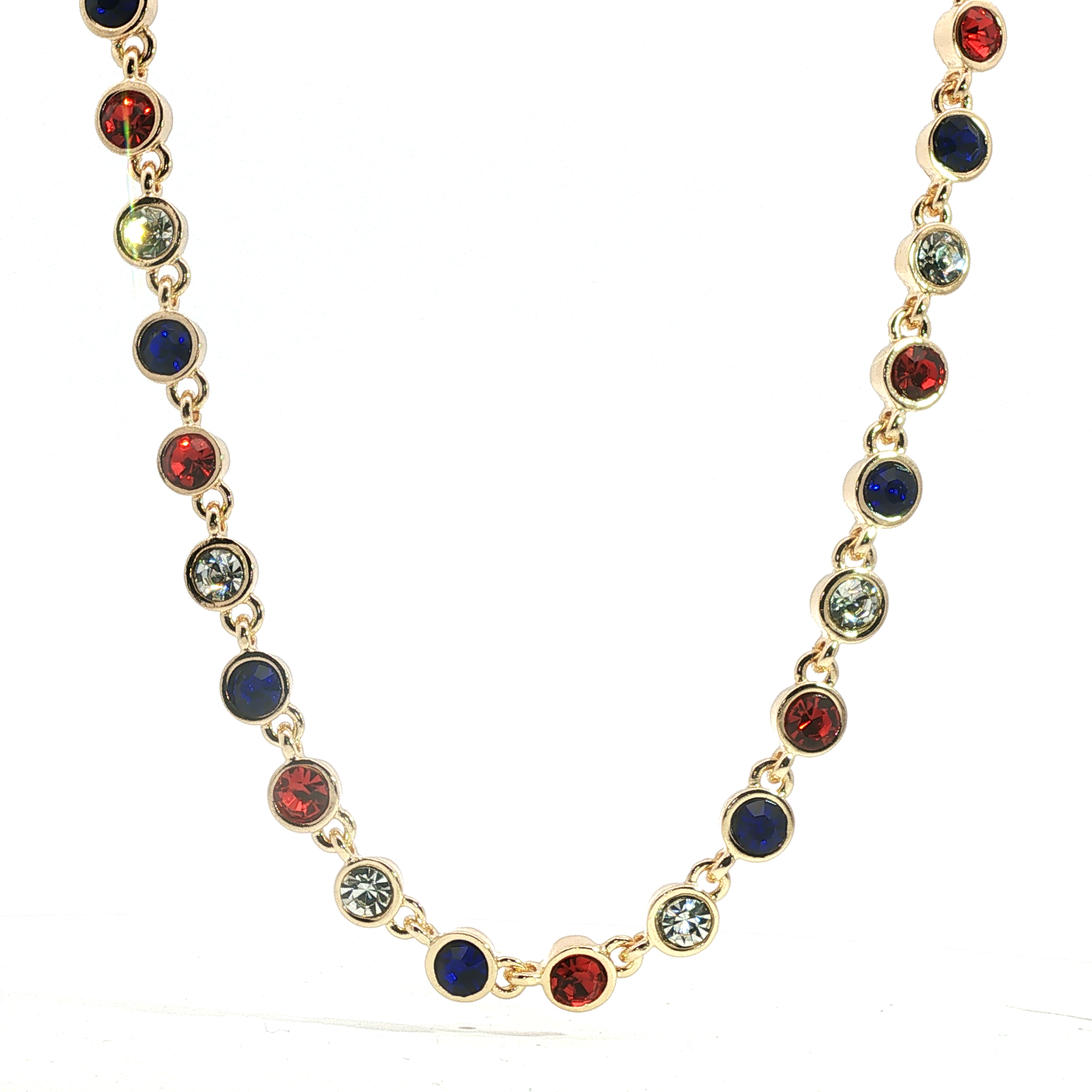Multi-Color Crystal Bezel Chain Necklace in Yellow Gold