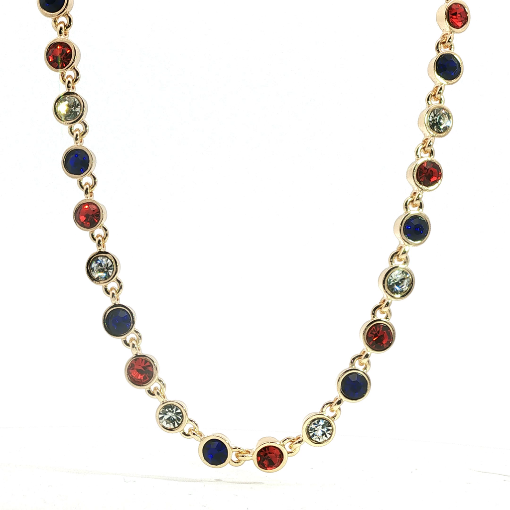 Multi-Color Crystal Bezel Chain Necklace in Yellow Gold
