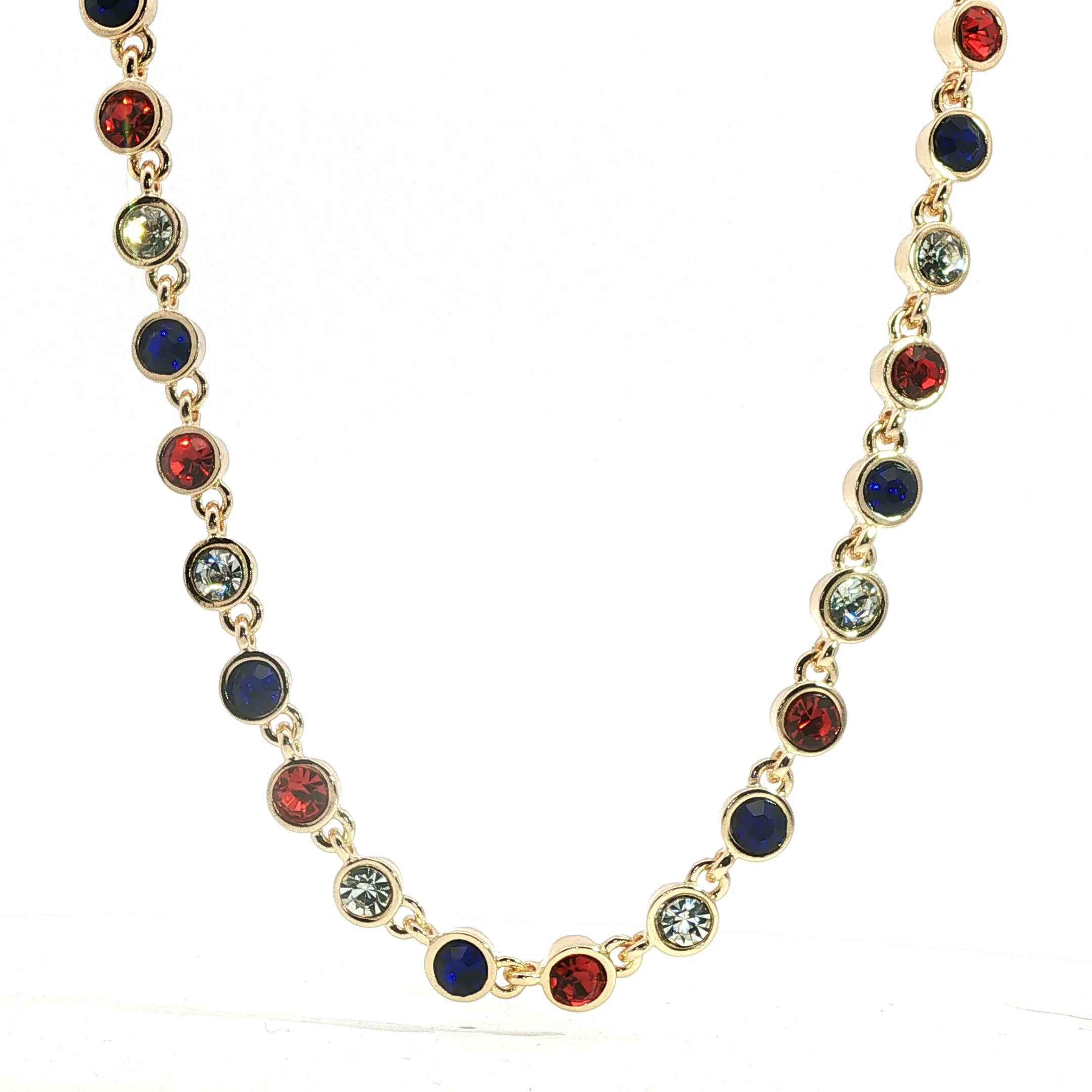 Multi-Color Crystal Bezel Chain Necklace in Yellow Gold
