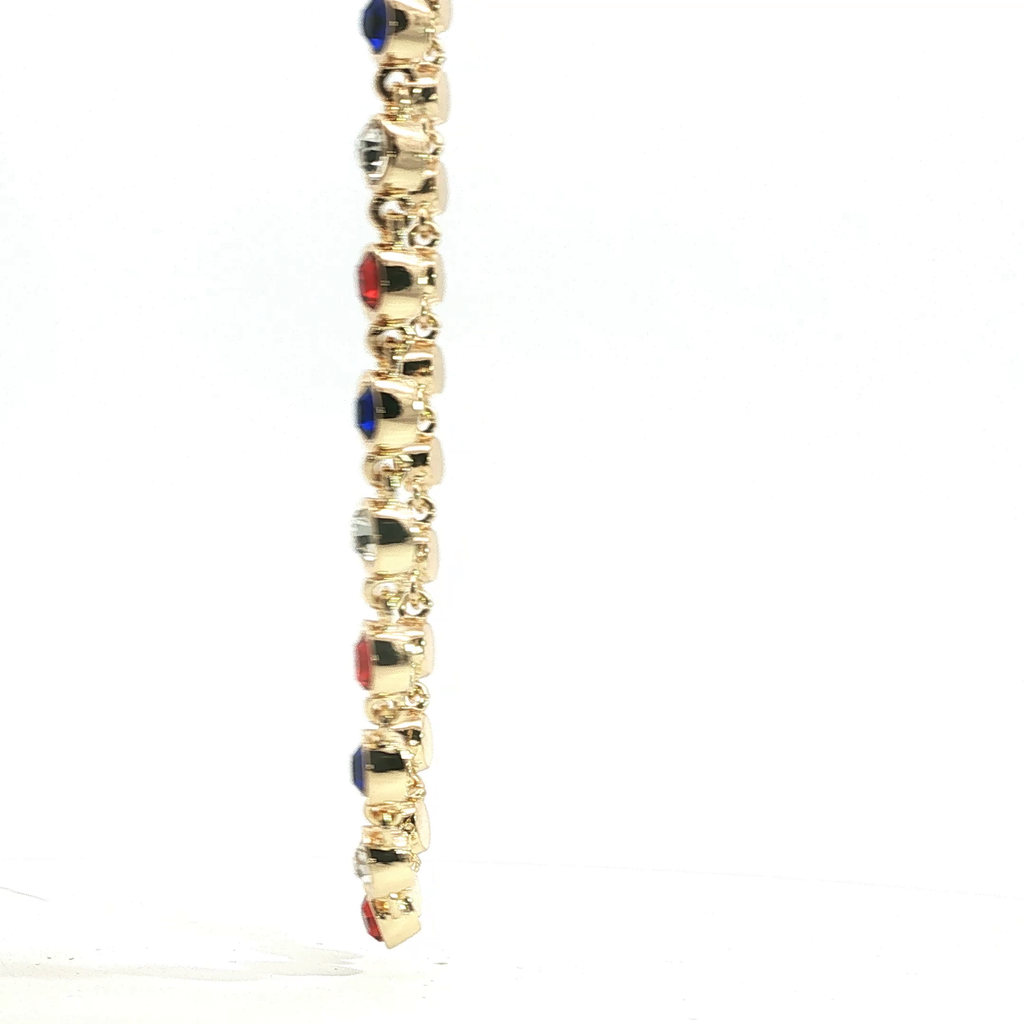 Multi-Color Crystal Bezel Chain Necklace in Yellow Gold