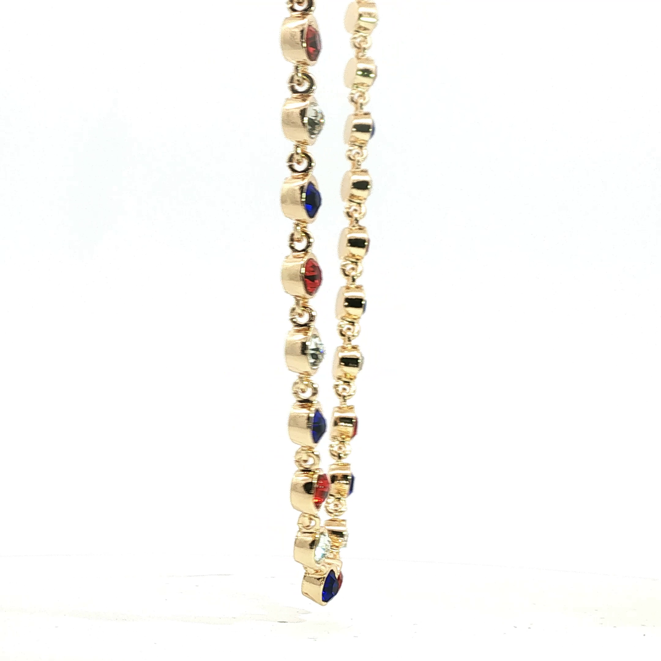 Multi-Color Crystal Bezel Chain Necklace in Yellow Gold