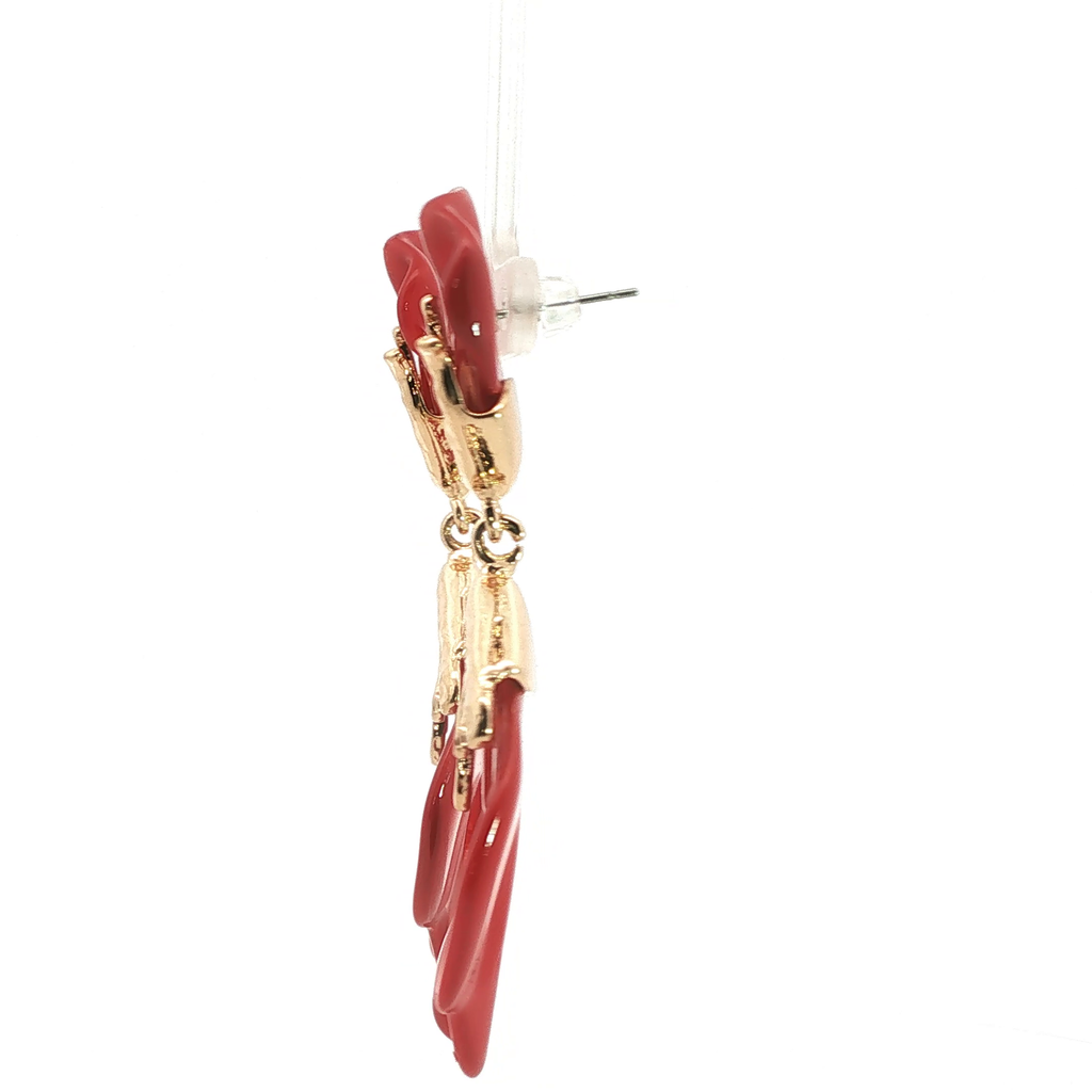 Organic Textured Yellow Gold and Red Ruby Drop Earrings