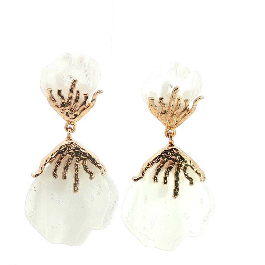 Yellow Gold Textured Drop Earrings with Pearl-Like Elements