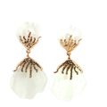 Yellow Gold Textured Drop Earrings with Pearl-Like Elements