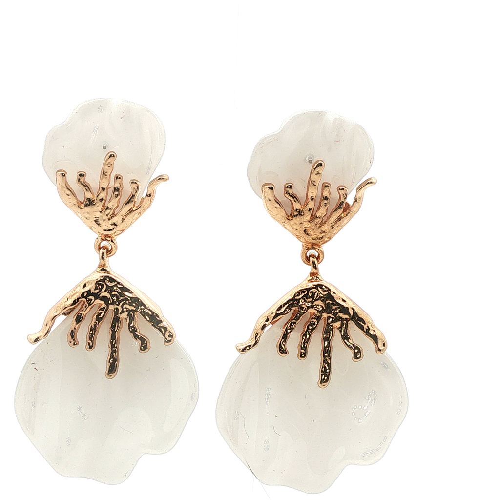 Yellow Gold Textured Drop Earrings with Pearl-Like Elements
