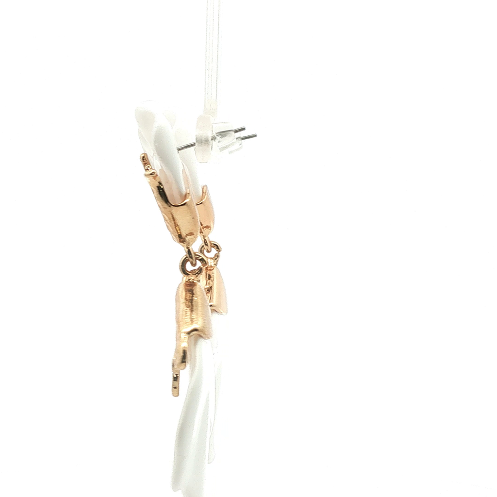 Yellow Gold Textured Drop Earrings with Pearl-Like Elements