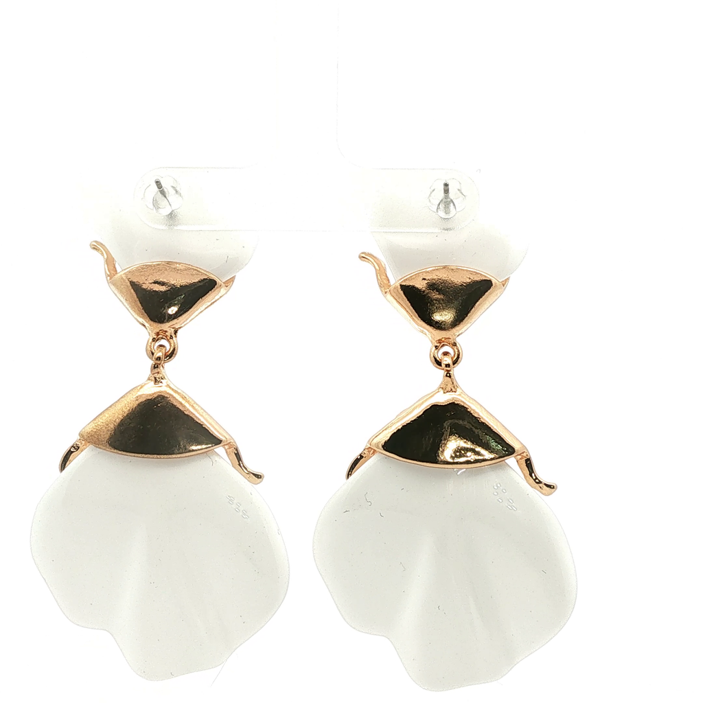 Yellow Gold Textured Drop Earrings with Pearl-Like Elements