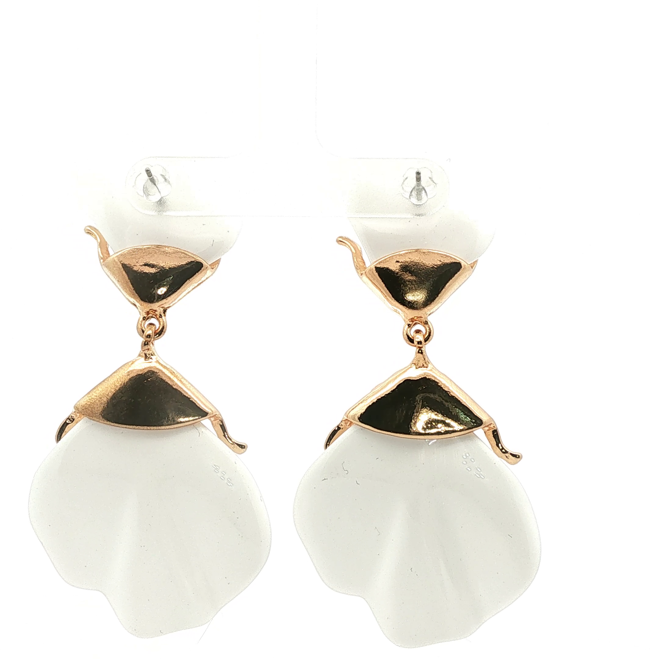 Yellow Gold Textured Drop Earrings with Pearl-Like Elements