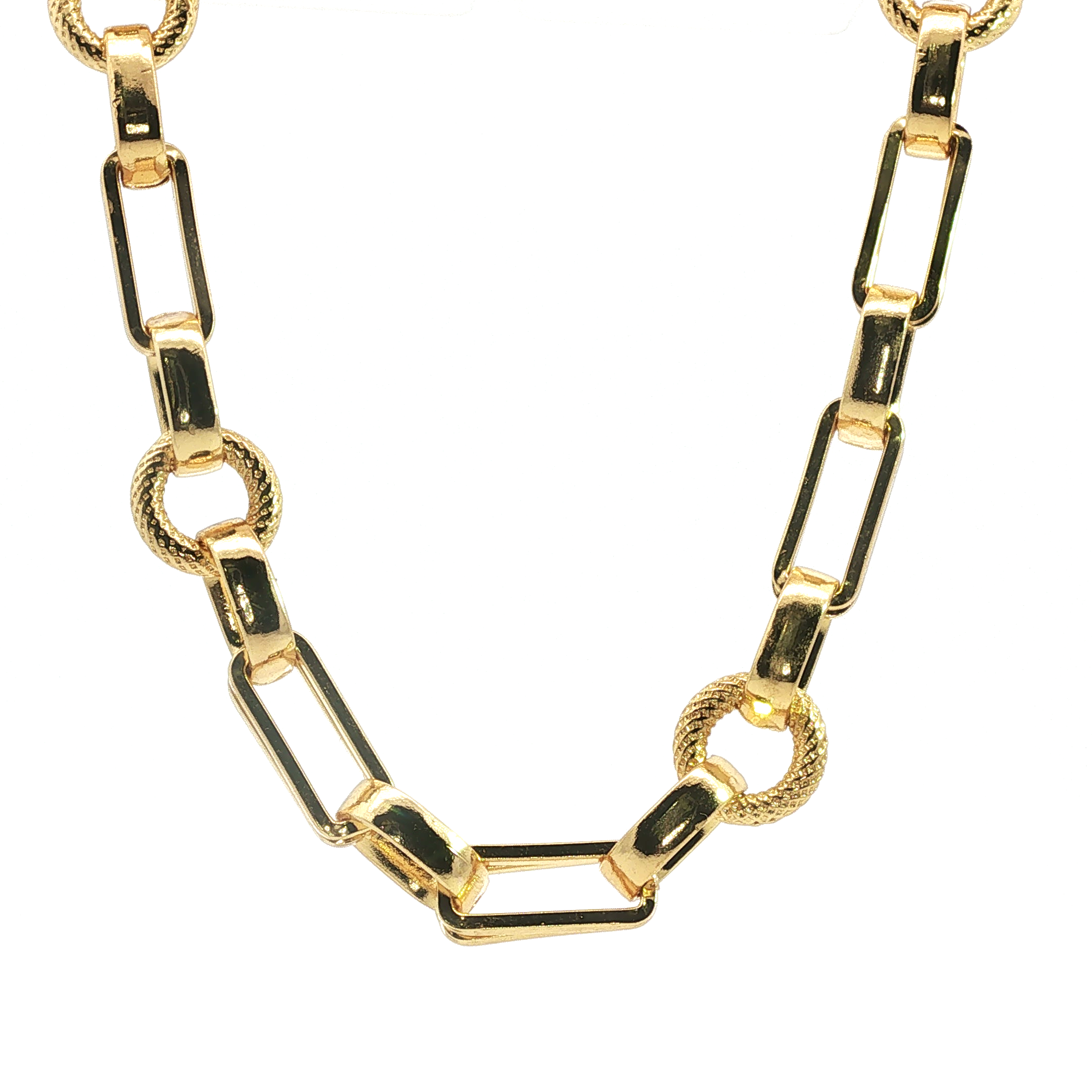 Textured and Smooth Alternating Link Yellow Gold Chain Necklace