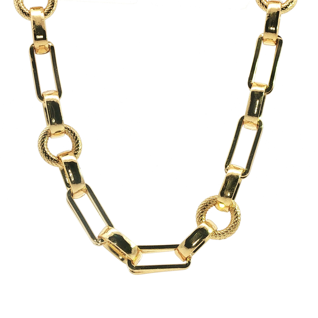 Textured and Smooth Alternating Link Yellow Gold Chain Necklace