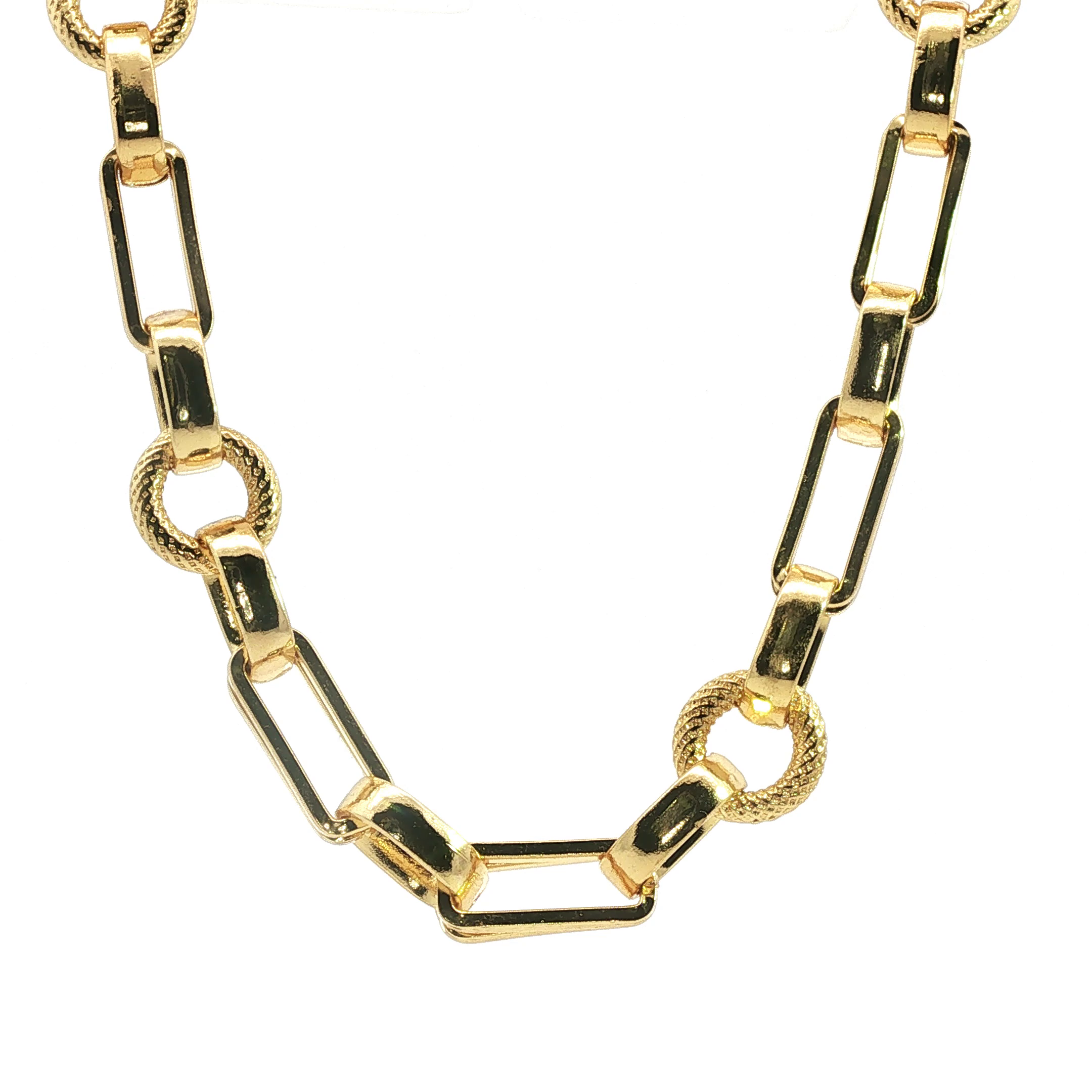 Textured and Smooth Alternating Link Yellow Gold Chain Necklace