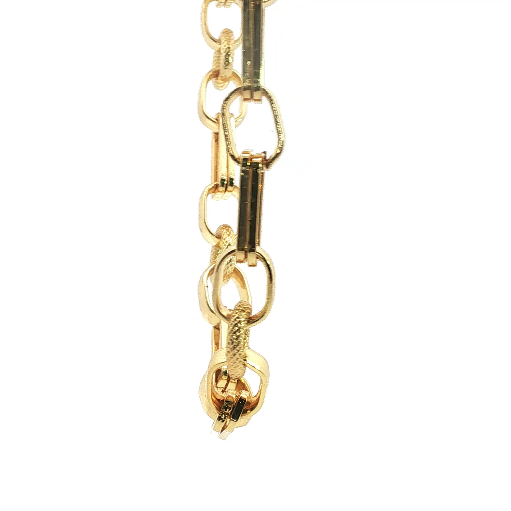 Textured and Smooth Alternating Link Yellow Gold Chain Necklace
