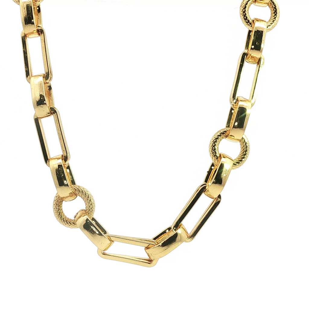 Textured and Smooth Alternating Link Yellow Gold Chain Necklace