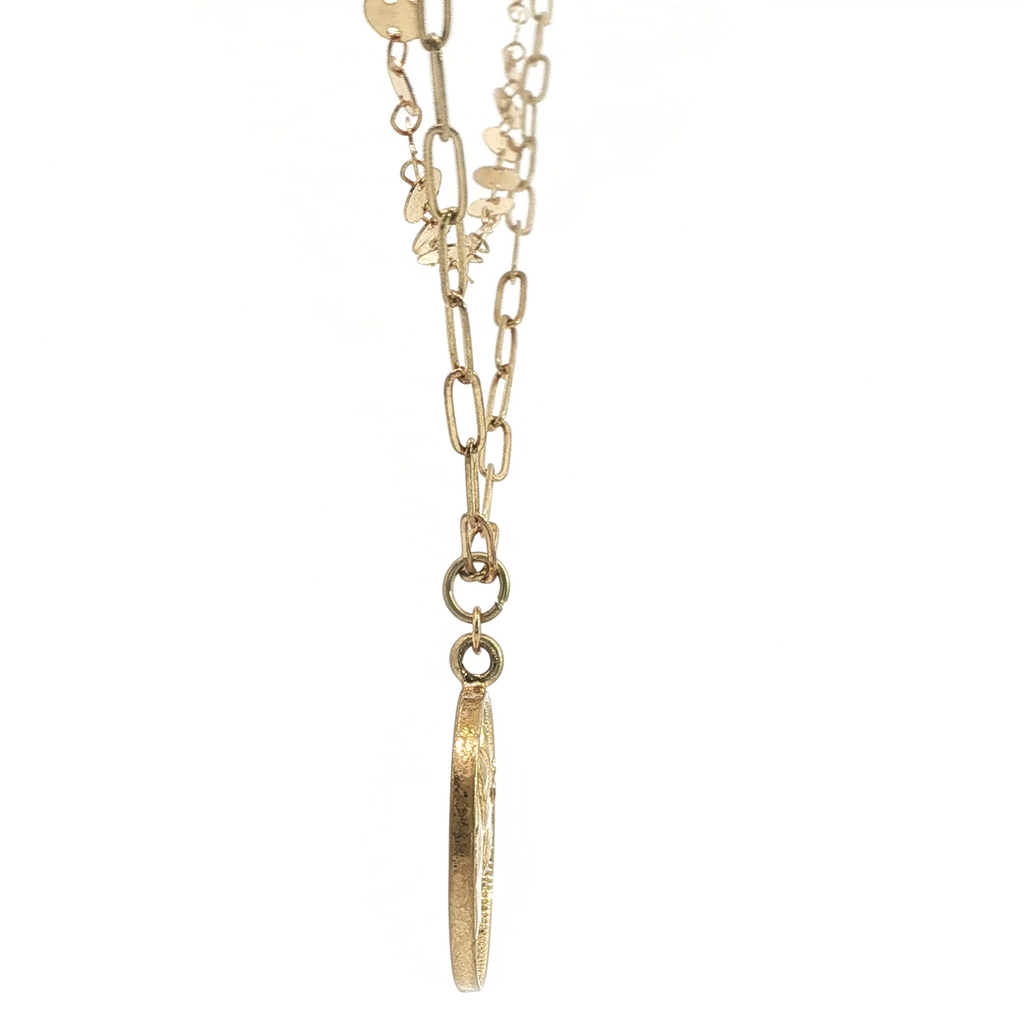 Yellow Gold Layered Necklace with Vintage-Inspired Coin Pendant