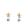 Yellow Gold Starfish Drop Earrings with Floral Crystal Beads