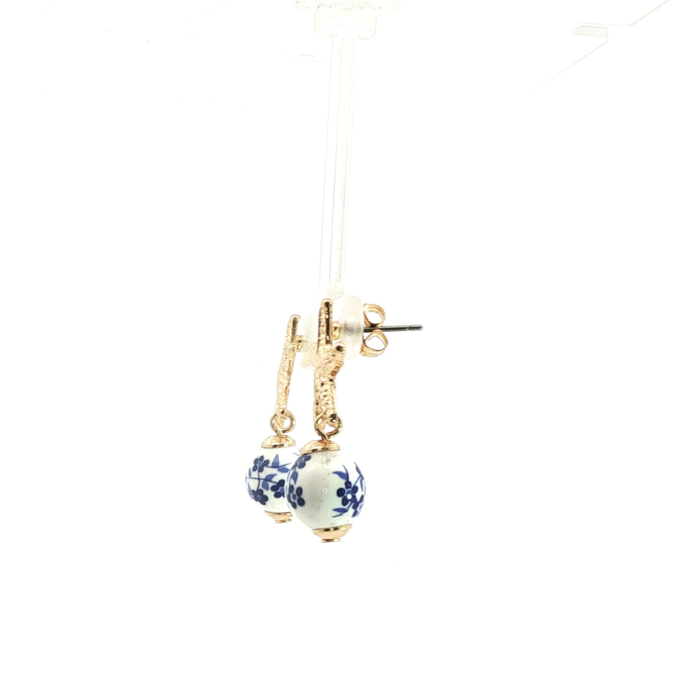 Yellow Gold Starfish Drop Earrings with Floral Crystal Beads