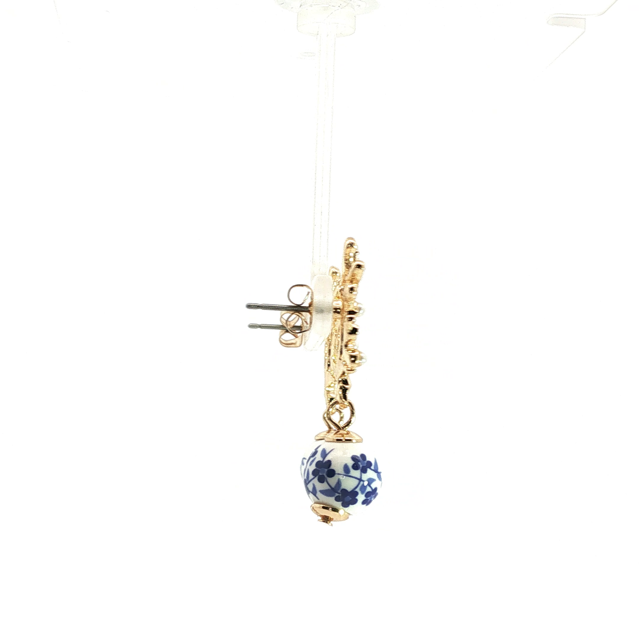 Yellow Gold Coral Motif Pearl and Floral Drop Earrings