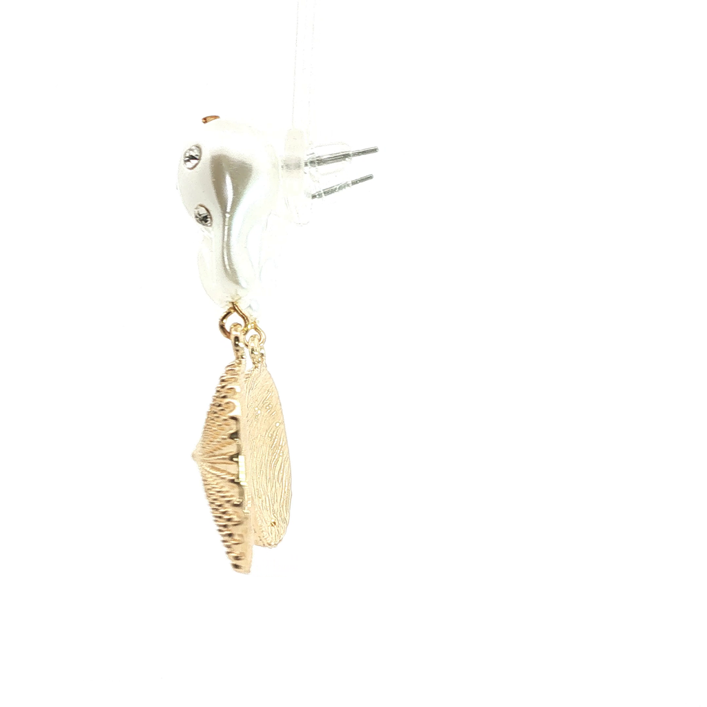 Baroque Pearl and Yellow Gold Sunburst Disc Drop Earrings