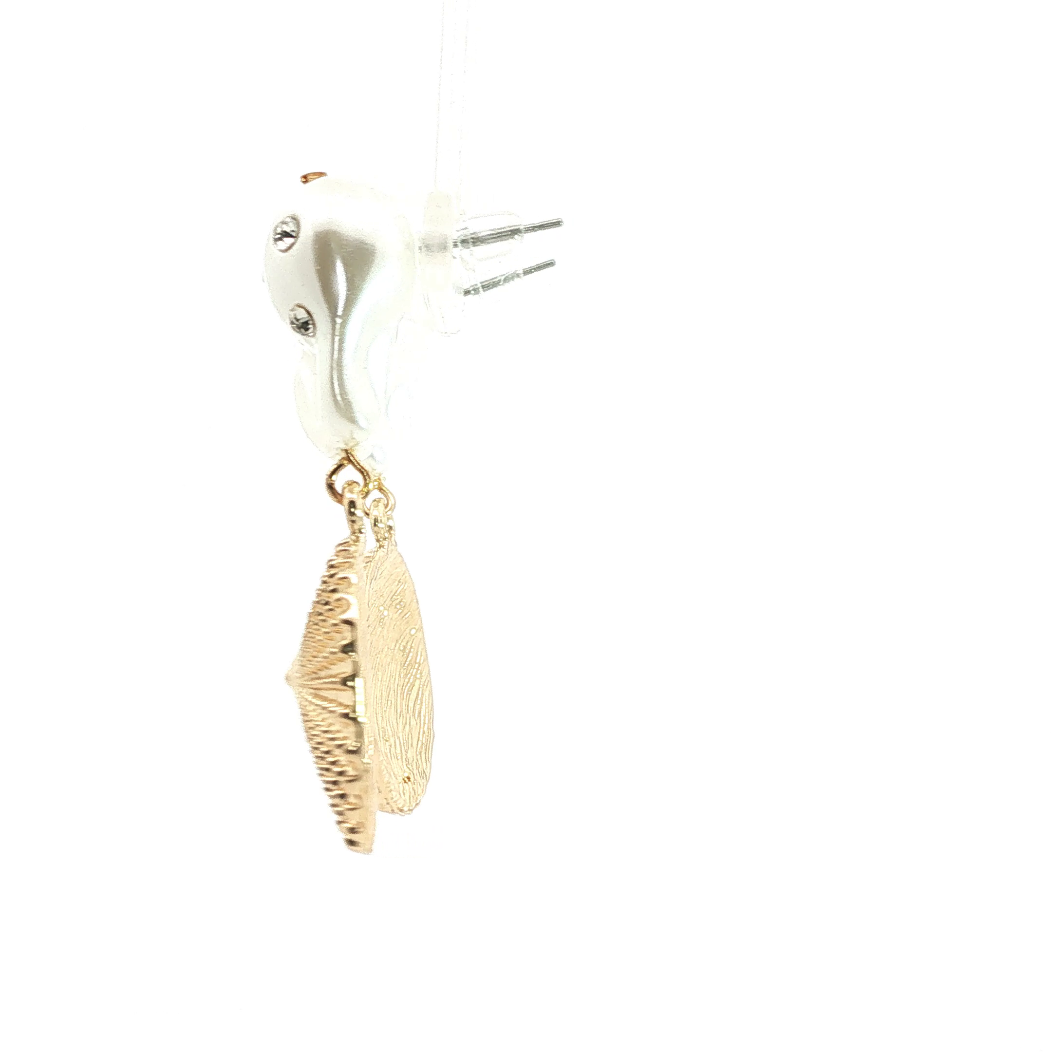 Baroque Pearl and Yellow Gold Sunburst Disc Drop Earrings