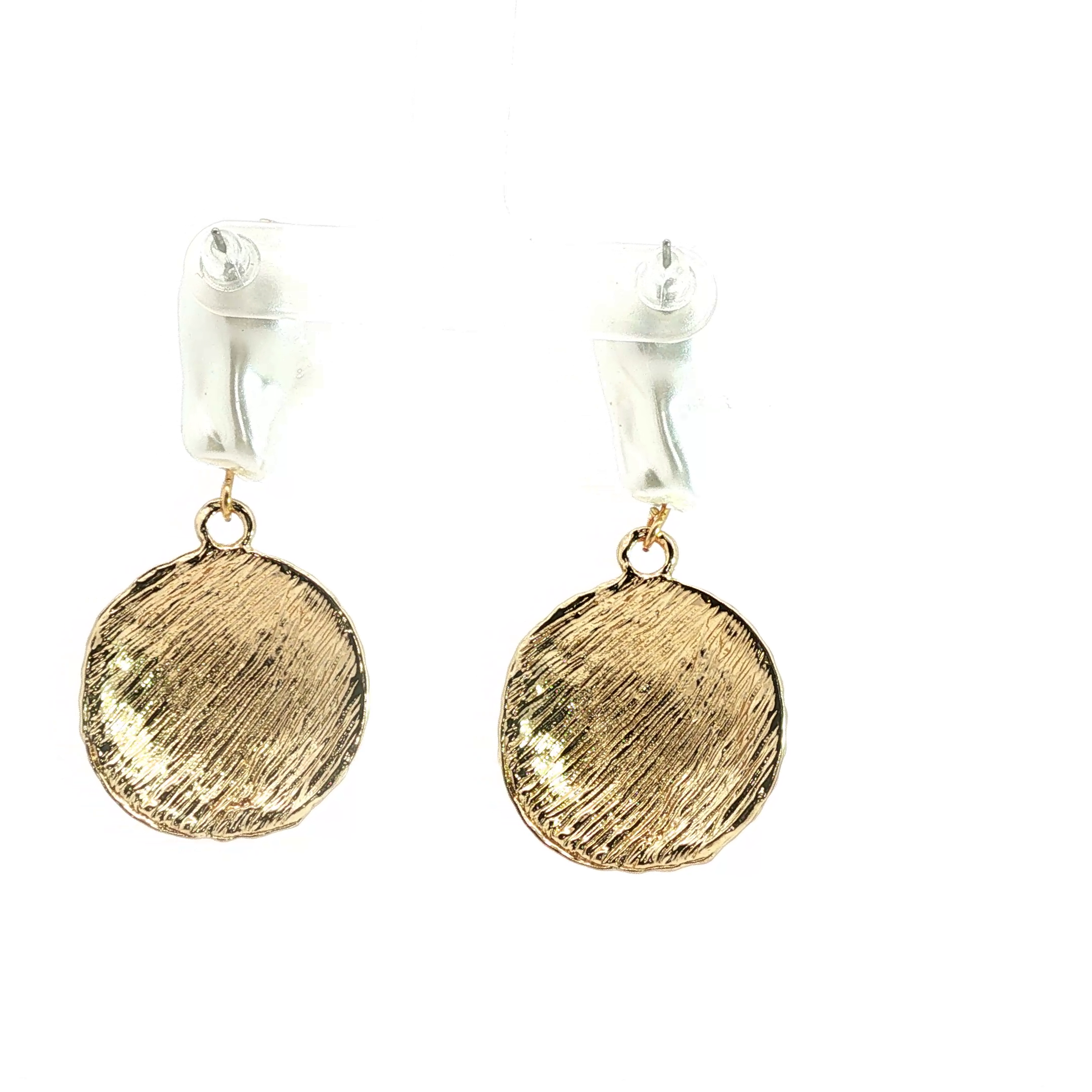 Baroque Pearl and Yellow Gold Sunburst Disc Drop Earrings
