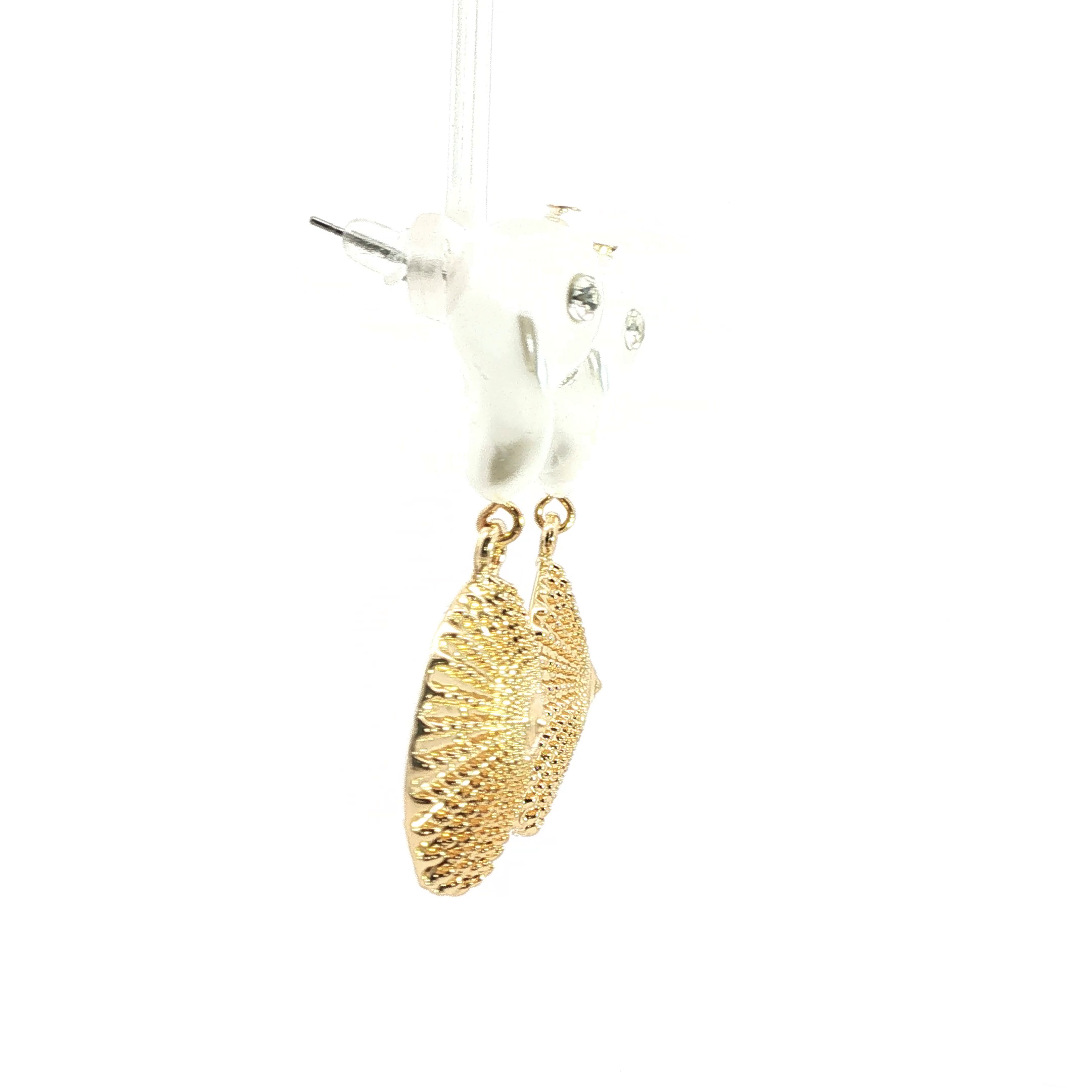 Baroque Pearl and Yellow Gold Sunburst Disc Drop Earrings