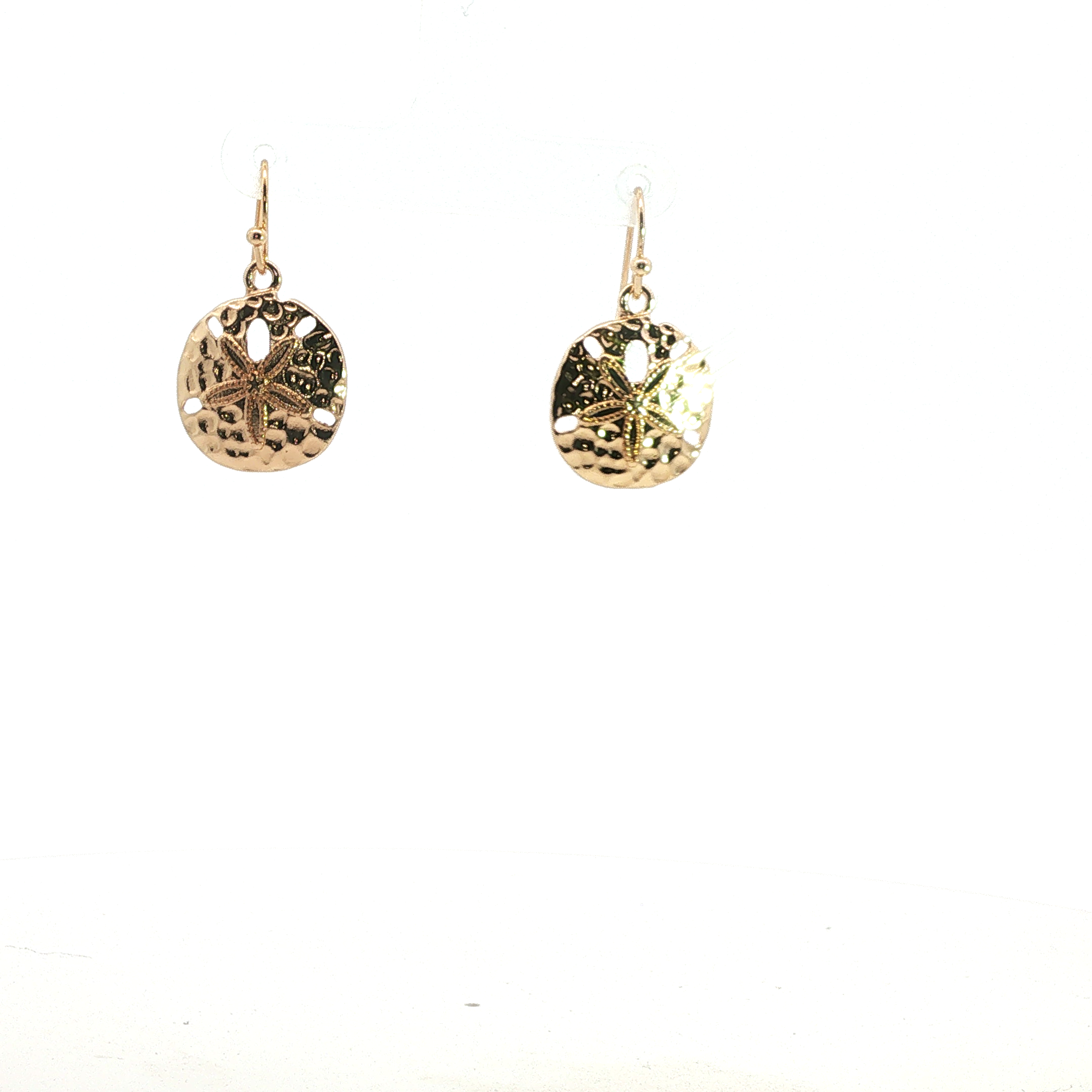Hammered Starfish Disc Drop Earrings in Yellow Gold