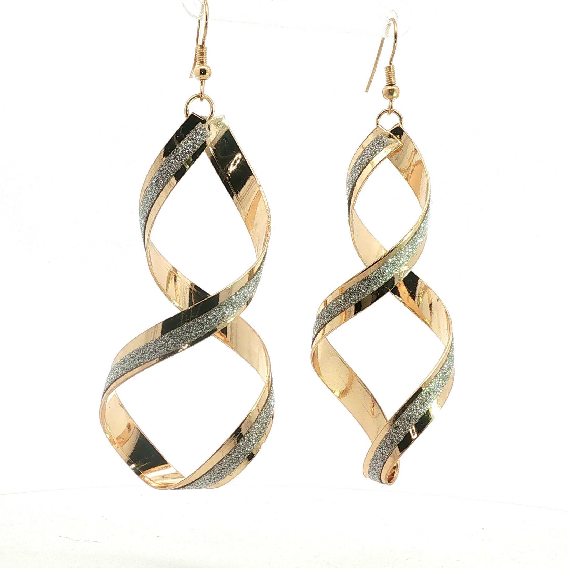 Yellow Gold Spiral Dangle Earrings with Textured Finish