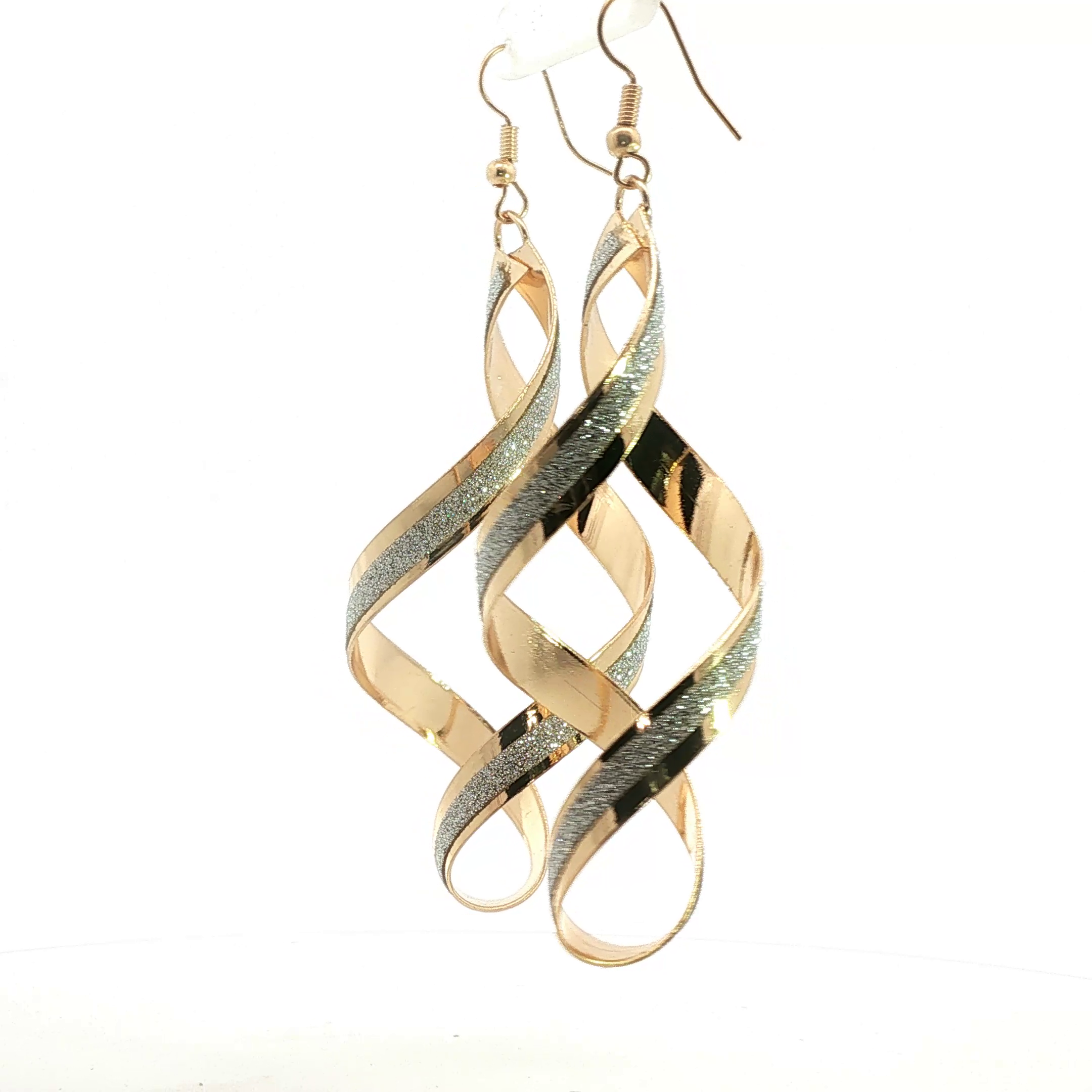 Yellow Gold Spiral Dangle Earrings with Textured Finish