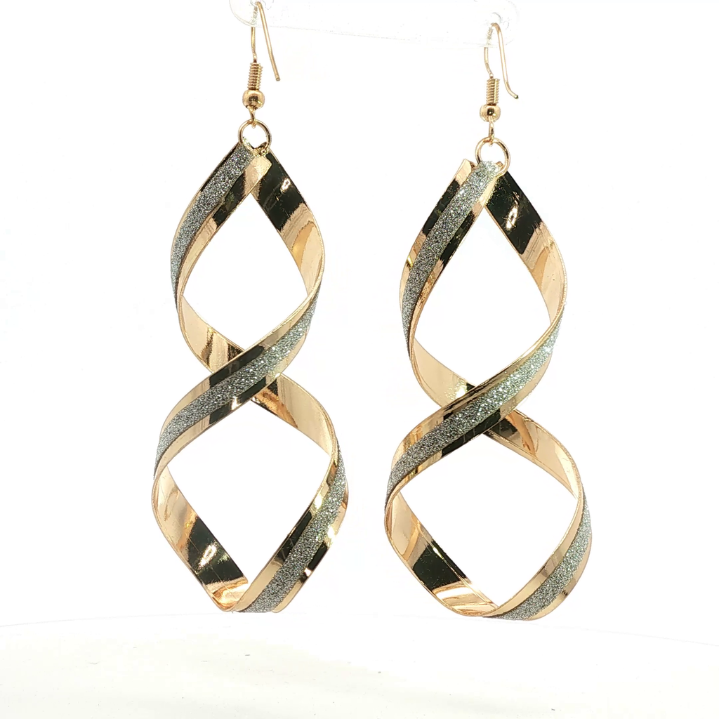 Yellow Gold Spiral Dangle Earrings with Textured Finish