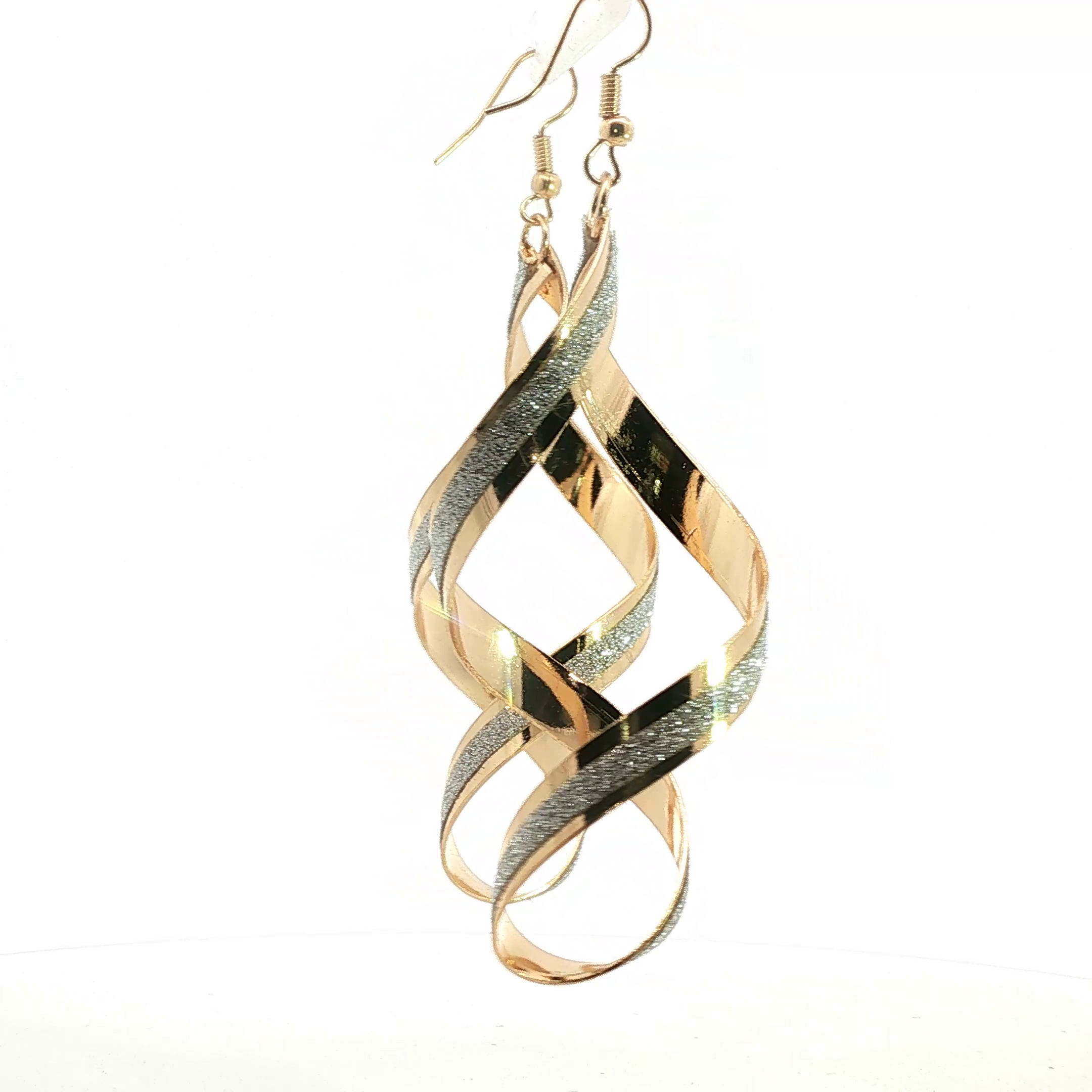 Yellow Gold Spiral Dangle Earrings with Textured Finish